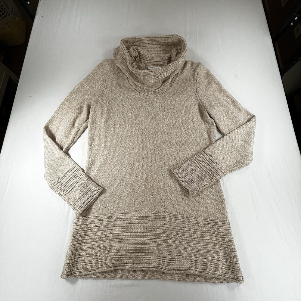 Calvin Klein Women's Beige Cowl Neck Textured Knit Pullover Sweater Sz M
